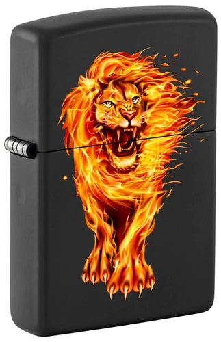 Zippo Lighter # 81309 Lion Fire Design Black Matte Finish