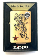 Load image into Gallery viewer, Zippo Lighter Brushed Brass # 204B Black Tiger With Red Star