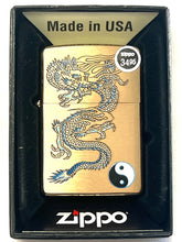 Load image into Gallery viewer, Zippo Lighter Brushed Brass # 204B Dragon Blue Yin Yang