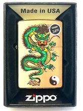 Load image into Gallery viewer, Zippo Lighter Brushed Brass # 204B Asian Dragon Green Yin Yang