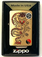 Load image into Gallery viewer, Zippo Lighter Brushed Brass # 204B Asian Dragon Red Yin Yang