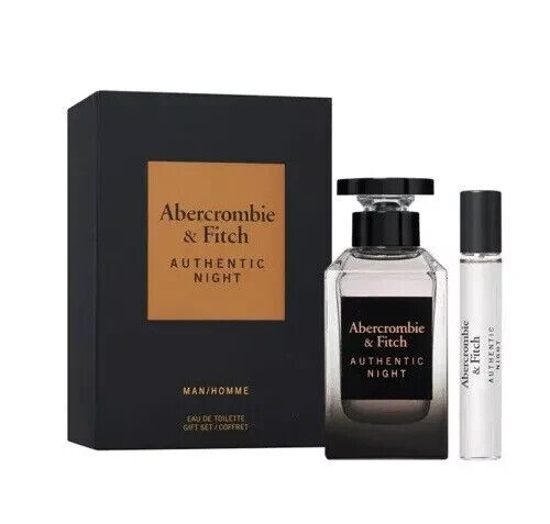 A&F Abercrombie & Fitch Authentic Night 2Pcs Set 3.4 oz & 0.5 oz Eau De Toilette Spray Men