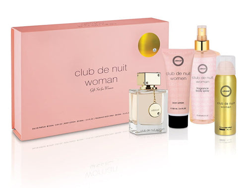 Armaf Club De Nuit 4 Pieces Set 3.6 oz Edp Spray & Body Lotion & Perfumed Body Spray & Fragrance Body Mist Women