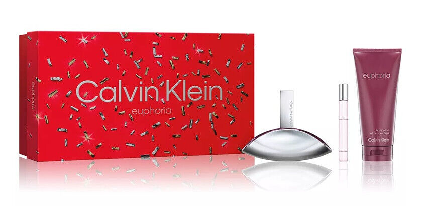 Calvin Klein Euphoria 3 Pieces Gift Set 3.4 oz & 0.34 oz Edp Spray & 6.7 oz Body Lotion Women