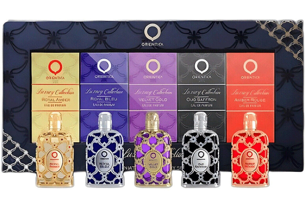 Orientica Luxury Collection 5 Pieces Mini Gift Set 0.25 oz 7.5 ml Eau De Parfum Dab-On Splash Bottle Boxed