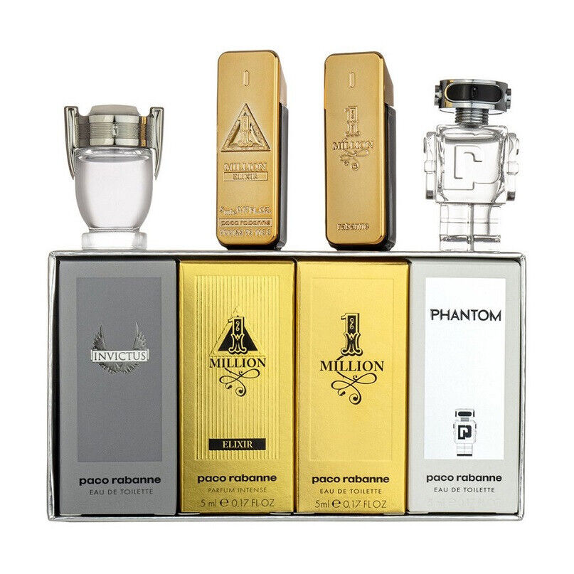 Paco Rabanne Men 4 Pieces Mini Set 0.17 oz 5 ml Phantom, Invictus, 1 Million & Elixir