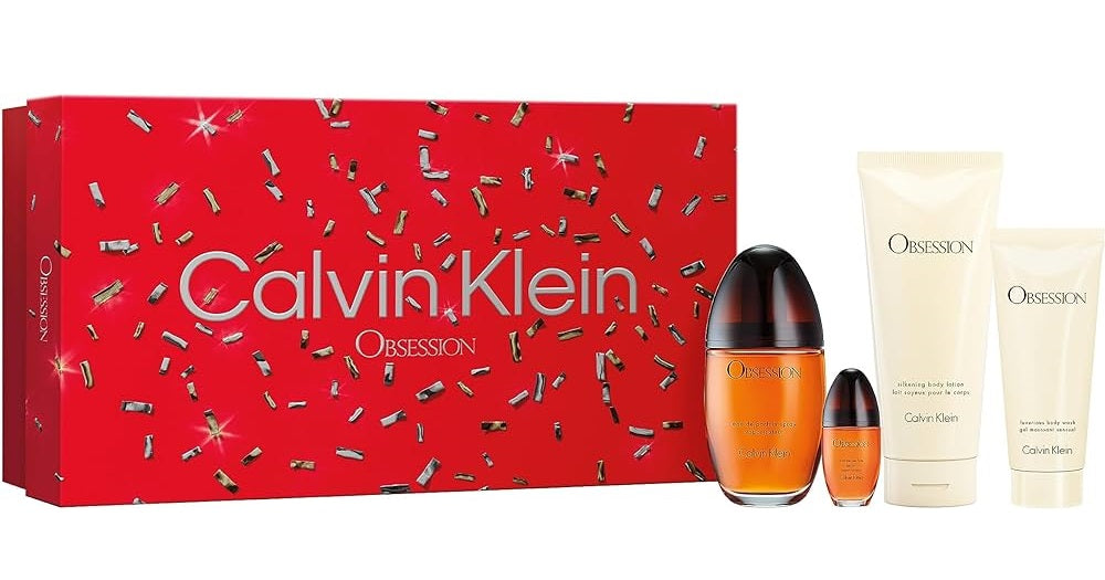 Calvin Klein Obsession 4 Pieces Gift Set 3.4 oz & 0.5 oz Edp Spray & 6.7 oz Silkening Body Lotion 3.4 oz Shower Gel Women