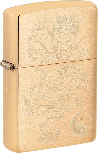 Zippo Lighter # 81099 Engraved Asian Dragon Brushed Brass