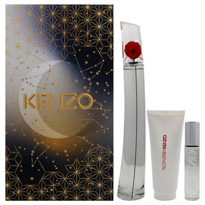 Kenzo Flower 3 Pieces Set 3.3 oz & 0.5 oz Edp Spray & 2.5 oz Milk Lotion Women