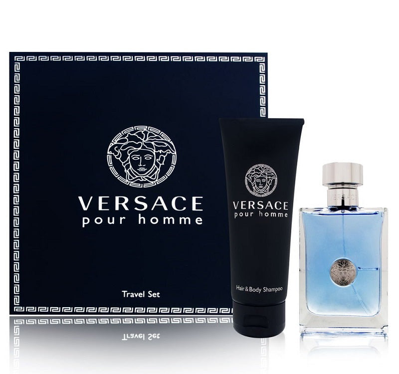 Versace Pour Homme 2 Pieces Gift Set 3.4 oz Edt Spray & 3.4 oz Hair & Body Shampoo Men
