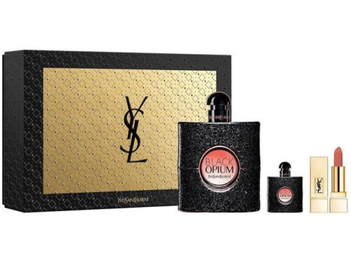 YSL Yves Saint Laurent Black Opium 3 Pieces Set 3.0 oz Edp Spray & 0.25 oz Edp & Lipstick Women
