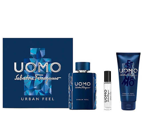 Salvatore Ferragamo Uomo Urban Feel 3 Pieces 3.4oz & 0.3oz Edt Spray & 3.4oz SG Men