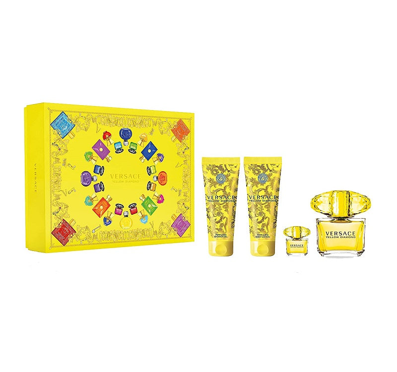 Versace Yellow Diamond 4 Pieces Set 3.0 oz Edt Spray & 3.4 oz BL & 3.4 oz SG & Mini Women