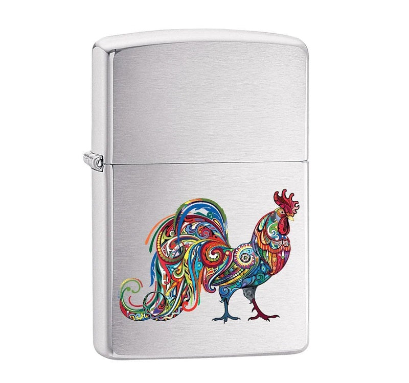 Zippo Lighter # 78096 Stainless Brushed Chrome - Colorful Rooster