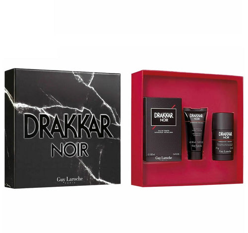 Guy Laroche Drakkar Noir 3 Pieces Set 3.4 oz Edt Spray & Deodorant & Shower Gel Men