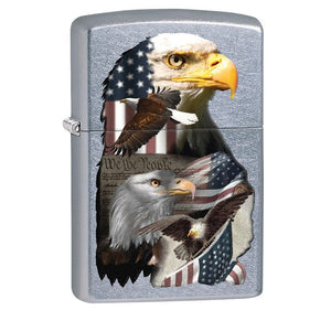 Zippo Lighter # 80514 Stainless Street Chrome - Eagle And Flags