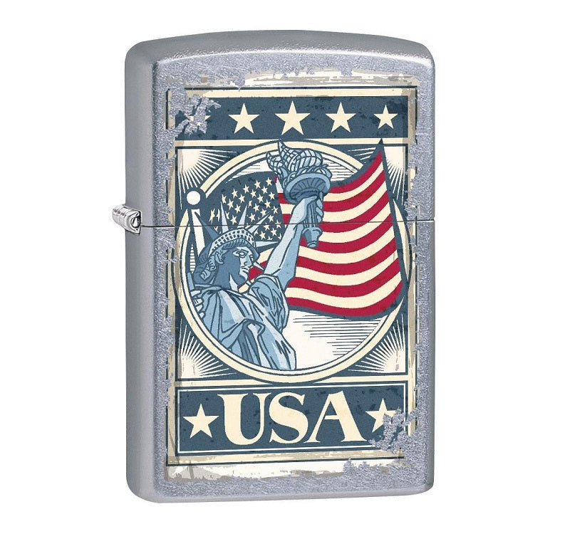 Zippo Lighter # 207 Stainless Street Chrome - Liberty Flag