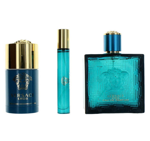 Versace Eros 3 Pieces Set 3.4 oz & 0.33 oz Eau De Parfum Spray & 2.5 oz Deodorant Stick Men