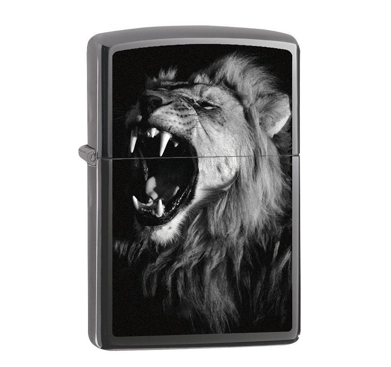 Zippo Lighter # 49433 Fierce Lion Design Black Ice